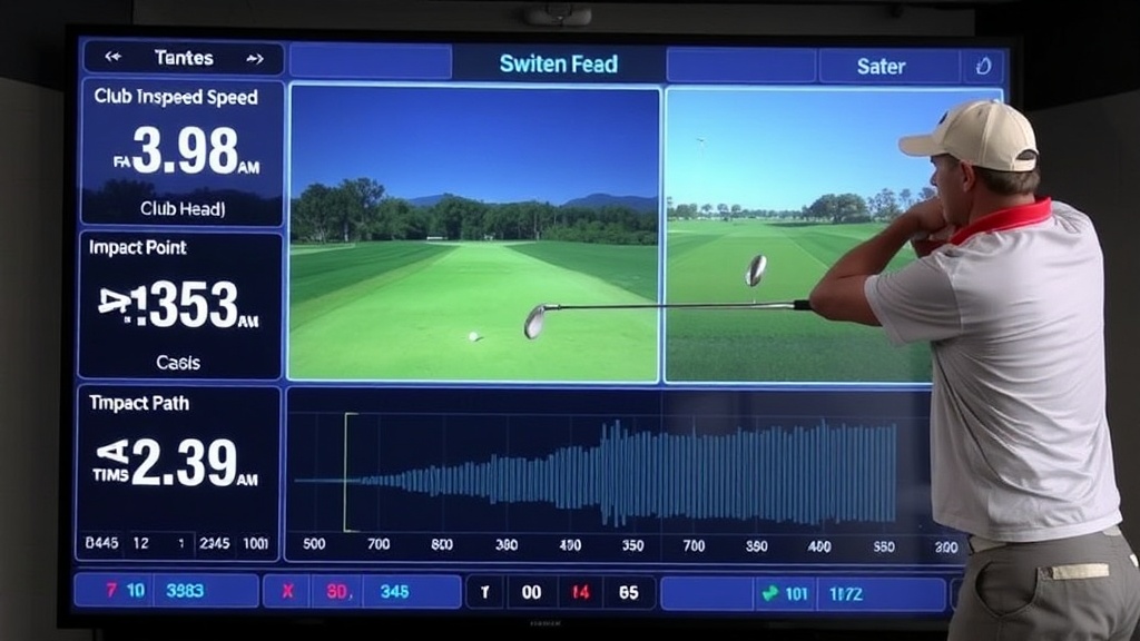 골프 스윙 스피드와 클럽 헤드의 임팩트 순간을 정밀 분석하는 데이터 화면